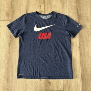 Nike The Nike Tee Mens Large L USA Soccer Football T Shirt Dri Fit Blue